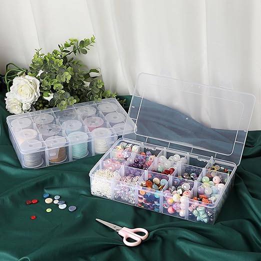 BTSKY 1 PCS Plastic Washi Tape Organizer, Adjustable 15-Grid Compartment Washi Tape Storage Case, Clear Sticker Storage Box for Scrapbook Organizers and Storage, Universal Jewelry Box Bead Organizer