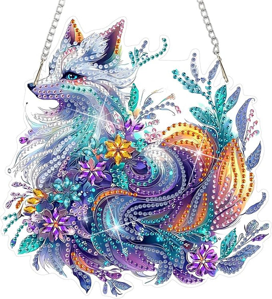 DOMROM Fox Diamond Art Hanging Pendant, 5D Special Shaped Crystal Diamond Window Pendant Ornament Double Sided Pattern Wall Hanging Sign for Beginners DIY Crafts Decor 5.1x7.6in