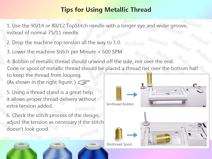 Simthreads Metallic Embroidery Thread 200 Yards Ea for French Embroidery or Machine Embroidery for Janome Brother Pfaff Babylock Singer Bernina Husqvaran and Most Home Embroidery Machines (16 Colors)