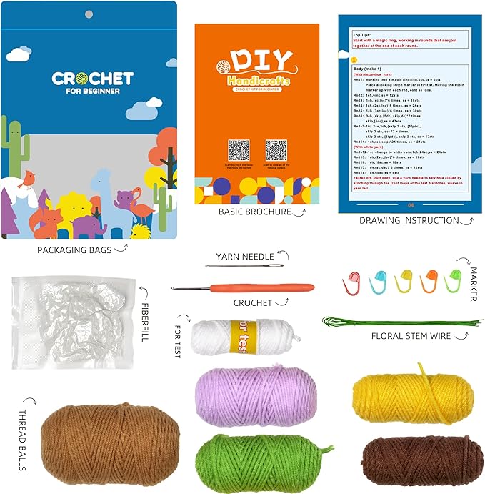 Crochet Set - Beginner Friendly Crochet Set with Step-by-Step Teaching Videos and Crochet Pattern Manuals (Purple Small Potted Plant)
