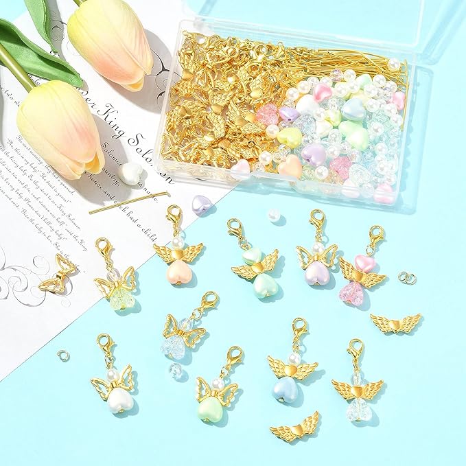 324Pcs Angel Jewelry Making Kit, DIY Pendants Charms Making Kits, Golden Colorful Beads Jump Ring Head Pins Findings for Bracelets Necklaces Earrings Crafting