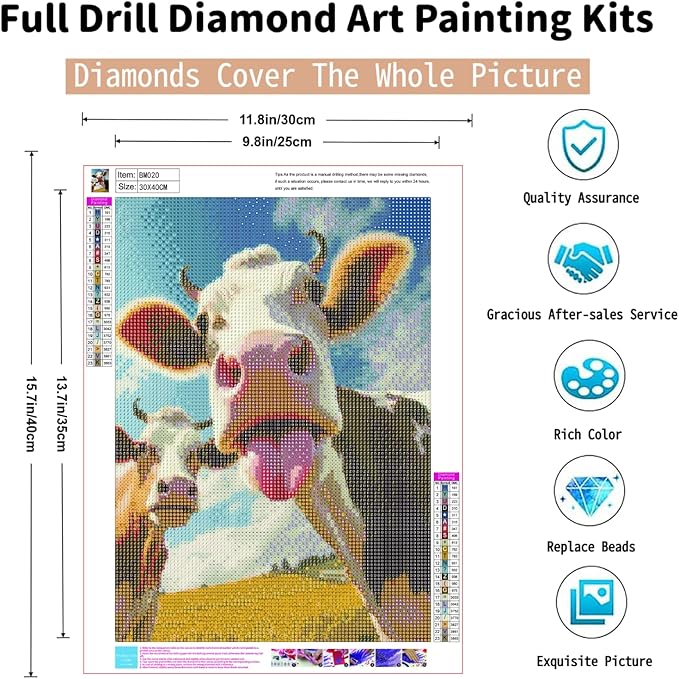 Cow Diamond Painting Kits for Adults, Animal Diamond Art Kits for Beginners, 5D Round Diamond Dots Art for Adults DIY Full Drill Gem Art and Crafts Home Wall Highland Cow Decor Gifts 12x16 Inch