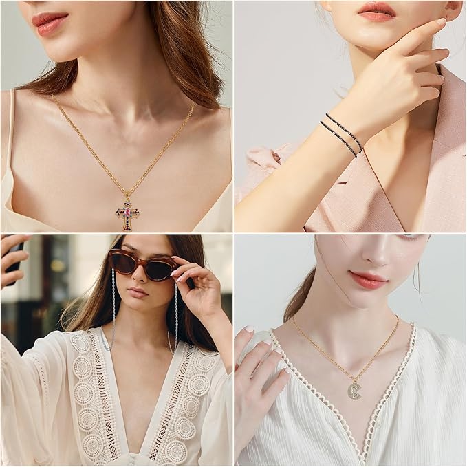 Topacket 33Feet 18K Gold Stainless Steel Necklace Chains Cable Link Chains for Jewelry Making DIY Craft Kit with Lobster Clasps Jump Rings