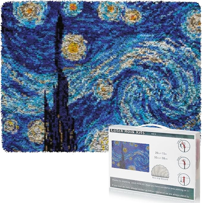 EsLuker.ly Latch Hook Rug Kit DIY Crochet Carpet for Beginners, Starry Sky Patterns Pre-Printed Canvas Yarn Rug Hooking Kits, Creative Craft Home Decor Ideal for Learning Rug Making
