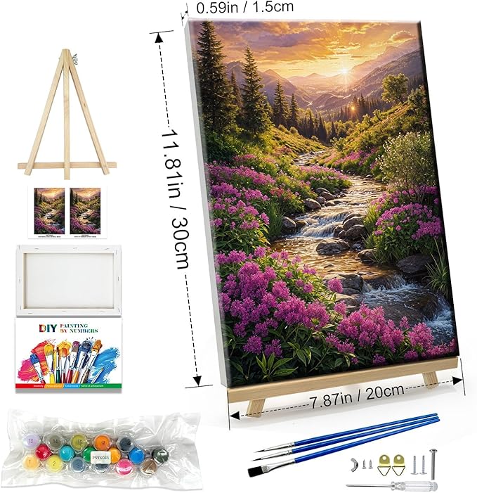 JOOZ Landscape Paint by Number for Adults Beginner with Frame Paint by Number Kits Sunsets on Canvas with Easel DIY Digital Oil Painting for Home Wall Decor Gifts 7.87x11.81 Inch