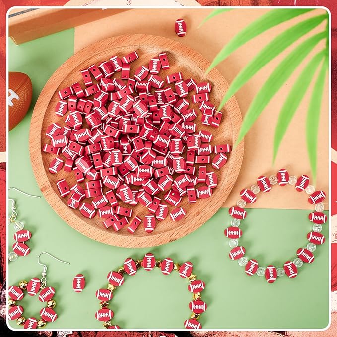Augshy 300Pcs Football Color Oval Loose Beads for Jewelry Making, DIY Crafts and Handicrafts