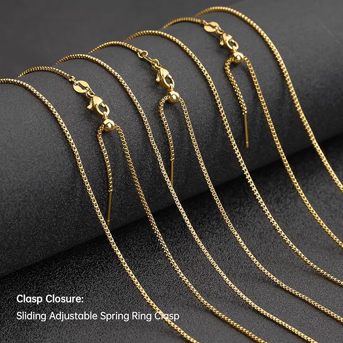 GTVOODX 10Pcs Gold Box Adjustable Necklace Chains Bulk for Jewelry Making 20Inch Stainless Steel Needle Threader Chain with Adjust Clasp