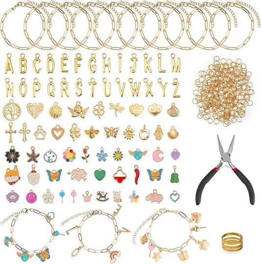 Starry 238PCS Charm Bracelet Making Kit Jewelry Making kit for Adults Including 10 Paperclip Chain Bracelets, 50 Charms,150pcs Jump Rings,Letter Charms/Pliers Accessories for DIY Jewelry Making