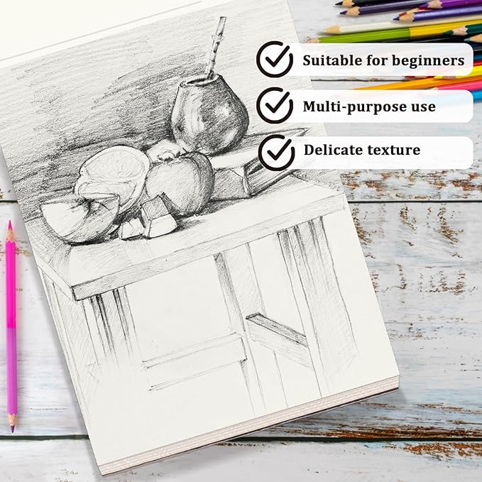 tlenpo sketch book 9 x 12 in, glue bound sketchbook, 100 sheets sketch pad, (73 lb/120 gsm) drawing paper pad, acid free art sketching pad, sketch paper for drawing coloring sketching