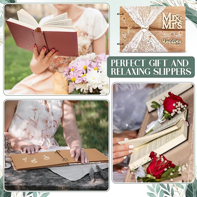 Letters to The Bride Scrapbook Wedding Memory Book 10.8 x 7.5 Inch 40 Pages Bridal DIY Memory Blank Paper Scrapbook Photo Album Sign with Bow Knot Dried Flower Stickers Silver Jewelry Stickers
