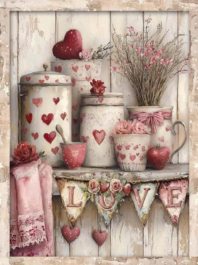 Valentine Heart Bottle Diamond Art Kits for Adults, Diamond Painting Kits for Adults for Beginners, DIY Diamond Dots Art Kits, 5D Full Round Drill Gem Art Painting Kits for Home Wall Decor, 12x16in