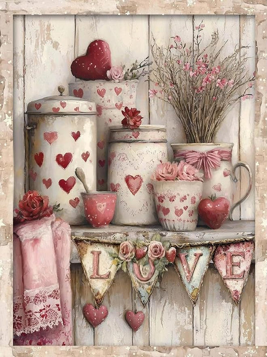 Valentine Heart Bottle Diamond Art Kits for Adults, Diamond Painting Kits for Adults for Beginners, DIY Diamond Dots Art Kits, 5D Full Round Drill Gem Art Painting Kits for Home Wall Decor, 12x16in