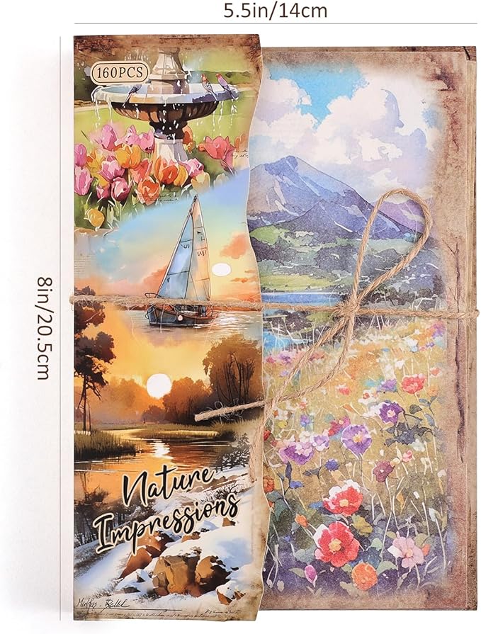 160 Sheets Vintage Scrapbook Paper Set - 8 Nature Impressions Themed Aesthetic Natural Scenery Patterns, Journaling Scrapbooking Supplies Craft Decoupage Papers Kit, for Junk Journals Collage Making