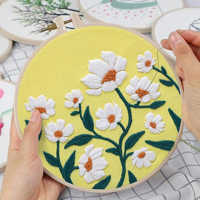 Louise Maelys 3 Sets Flowers Embroidery Kits for Beginners,Cross Stitch Kit for Adults,DIY Needlepoint for Starters Including Florals Pattern, Hoop,Instruction and Threads