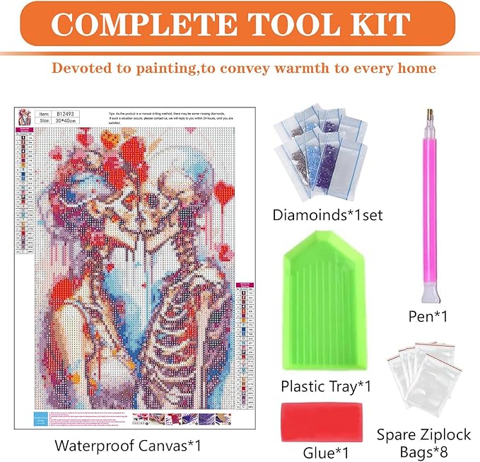 igoodom Diamond Art Kits for Adults, Sugar Skull Diamond Painting Kit, Full Drill Round Skull Diamond Art Kits, DIY Gem Art and Crafts for Home Wall Decor Gift 12x16inch