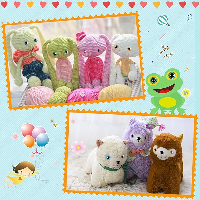 UPINS 180 Pieces 10-35 mm Large Safety Eyes with Washers for Amigurumi Stuffed Animal Plastic Craft Doll Crochet Eyes for DIY of Puppet, Bear, Toy Making Supplies (Assorted Colors)