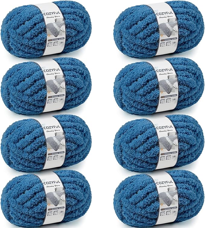 Chunky Yarn for Hand Knitting - #10 Chunky Chenille Yarn, Jumbo Big Thick Chunky Yarns for Crocheting, Super Bulky Chunky Knit Blanket Yarns, 8 Skein (25 yds 8 oz Each Skein), Indigo