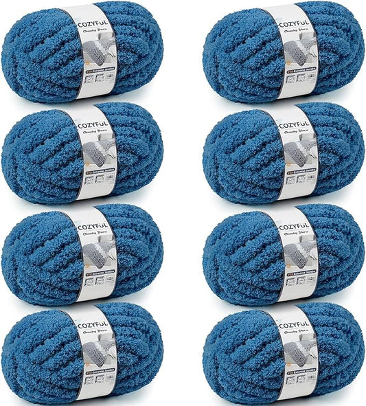 Chunky Yarn for Hand Knitting - #10 Chunky Chenille Yarn, Jumbo Big Thick Chunky Yarns for Crocheting, Super Bulky Chunky Knit Blanket Yarns, 8 Skein (25 yds 8 oz Each Skein), Indigo