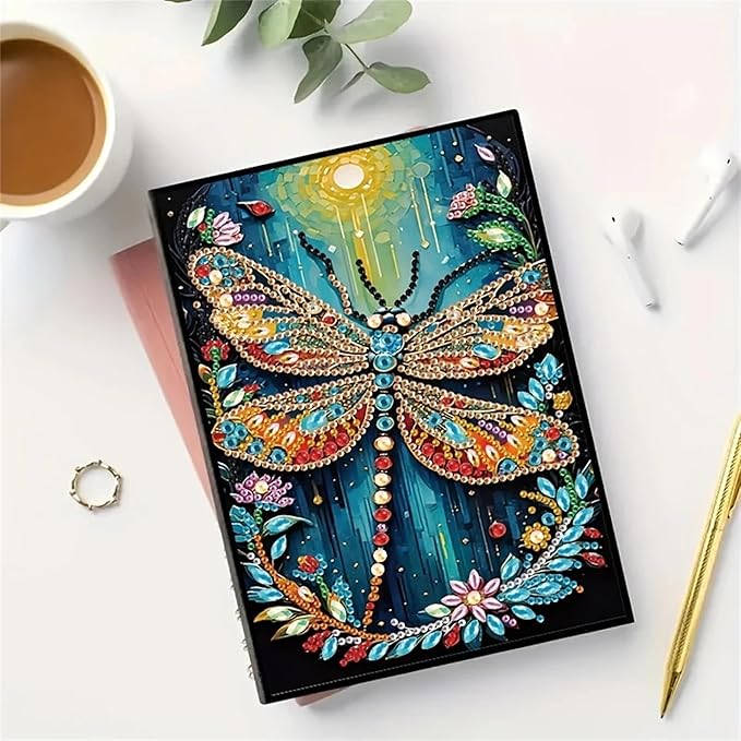 Dragonfly Diamonds Painting Notebook for Adults, A5 Diamond Art Journal and DIY Sketchbook, Diamond Art Kit Supplies,Gift for Beginners, Craft Lovers, Artists. (Dragonfly)