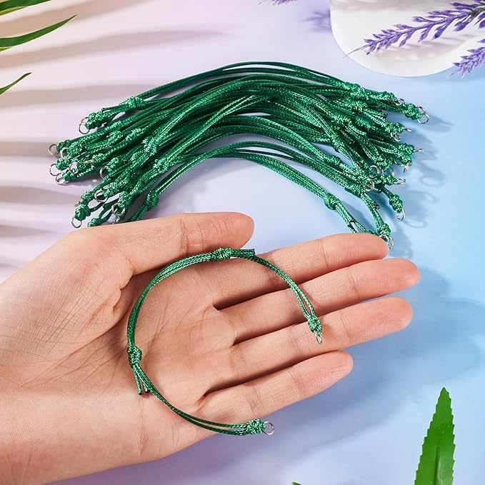 KISSITTY 20pcs Adjustable Bracelet Cords for Connector Charms Waxed Polyester Thread Cord Green Color Half Finished Bracelet for Friendship Bracelets Jewelry Making
