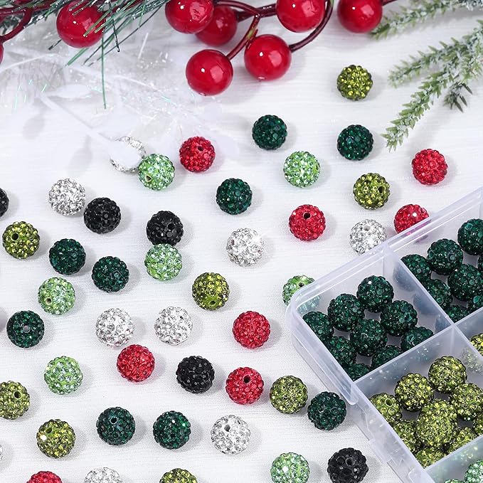 novani 240pcs 10mm Green Rhinestone Beads for Jewelry Making, Round Clay Beads with 1.8mm Hole, Disco Ball Effect, DIY Handmade Accessories