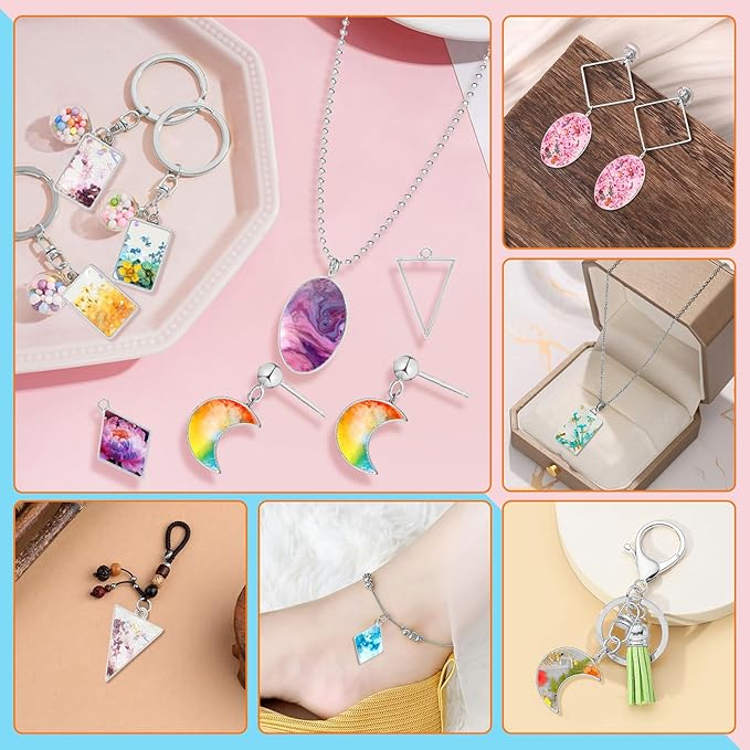 Oubaka 50pcs Open Bezel Pendants 5 Styles Open Back Bezel Pendant Open Frame Pendant Resin Craft Bezels for Resin Casting,Necklace,Earrings,Pressed Flower,DIY Crafts(White K)