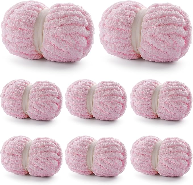 8 Pack Chunky Yarn for Hand Knitting - Chenille Yarn for Crocheting - 224 Yds Chunky Blanket Yarn Jumbo, Thick Fluffy for Knitting Blankets, Super Bulky Yarn 61.6 Oz (Light Pink)