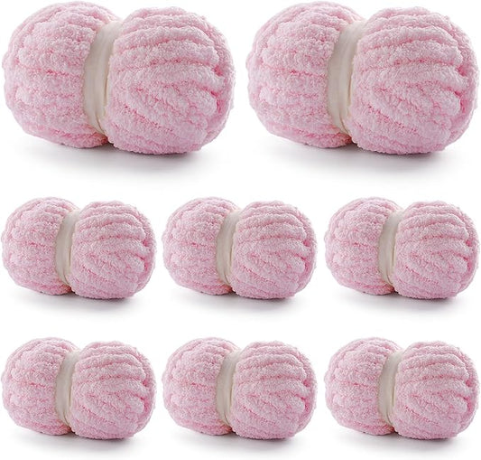 8 Pack Chunky Yarn for Hand Knitting - Chenille Yarn for Crocheting - 224 Yds Chunky Blanket Yarn Jumbo, Thick Fluffy for Knitting Blankets, Super Bulky Yarn 61.6 Oz (Light Pink)