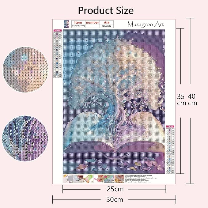 Muzagroo Art Diamond Painting Kits for Adults, DIY 5D Diamond Art Kits for Beginners, Tree of Life Canvas Arts and Crafts for Living Room, Kids Room 4 PCS Wall Art