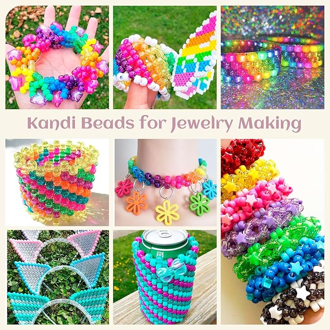 Glitter Pony Beads Bulk 1000+ Pieces, 9 Colors 6x9mm Sparkly Clear Acrylic Beads Large Plastic Kandi Bead for Bracelets Big Hole Hair Braids Jewelry Making Crafts DIY Projects