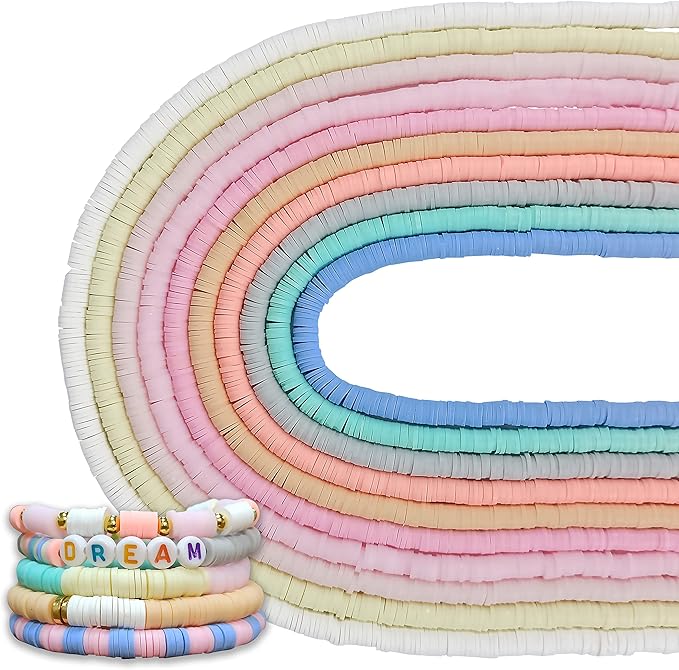 MIIIM 3600 PCS 10 Strands Clay Beads Polymer Clay Beads for Jewelry Making, Vinyl Heishi Beads 6mm for Surfer Bracelets Necklace Making (Dream)