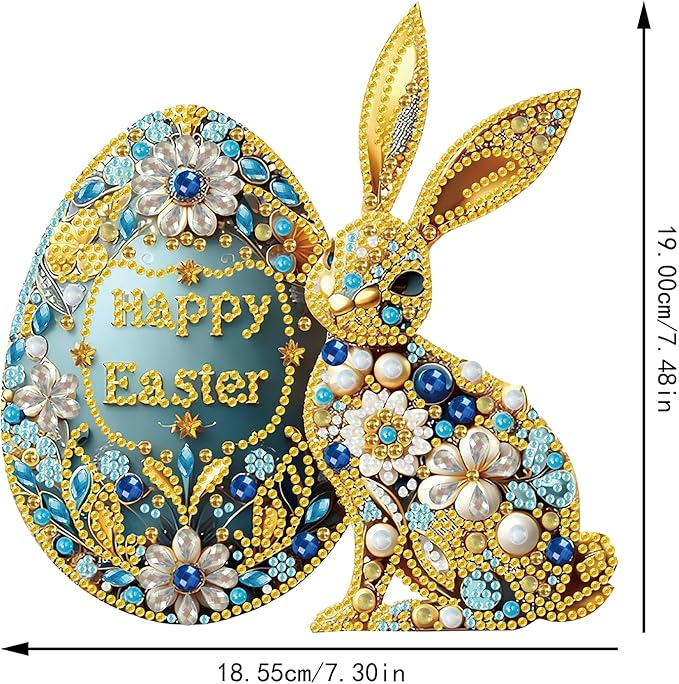 AIBOERL DIY Tabletop Diamond Art Painting Kit,Desktop Ornament Special Shaped Rhinestone Desk Placement Ornament,Home Stand Up Gem Painting Craft Kit,Gift,Double Sided (Easter Bunny 1)