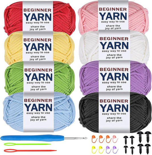WSICSE 8x50g Beginner Crochet Yarn, Cotton Yarn for Crocheting Easy-to-See Stitches Chunky Thick Soft Yarn for Beginners Crocheting Kit Easter Decorations