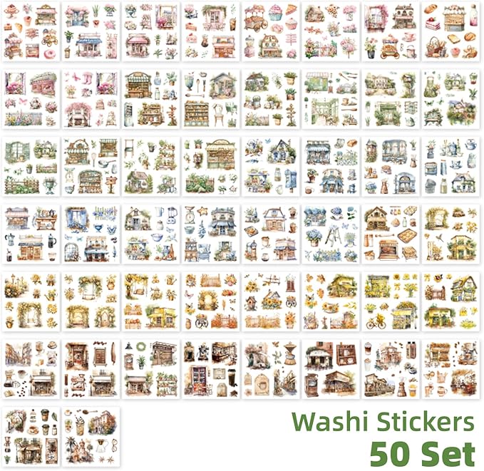 Beautiful Garden Theme Sticker Scrapbooking Supplies for Junk Journal, 50 Sheets Washi Stickers - Vintage Journaling Stickers, Ephemera Sticker Book Pre Cut(TZ-005-005)
