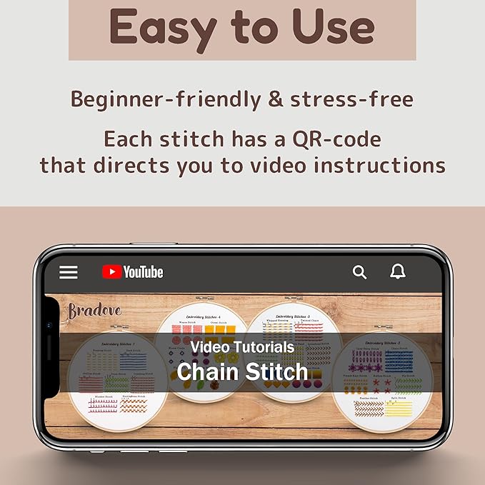 bradove classic embroidery stitches practice kit, embroidery kit for beginners, beginner embroidery kit for adults, hand embroidery kit for kids, stitches kit