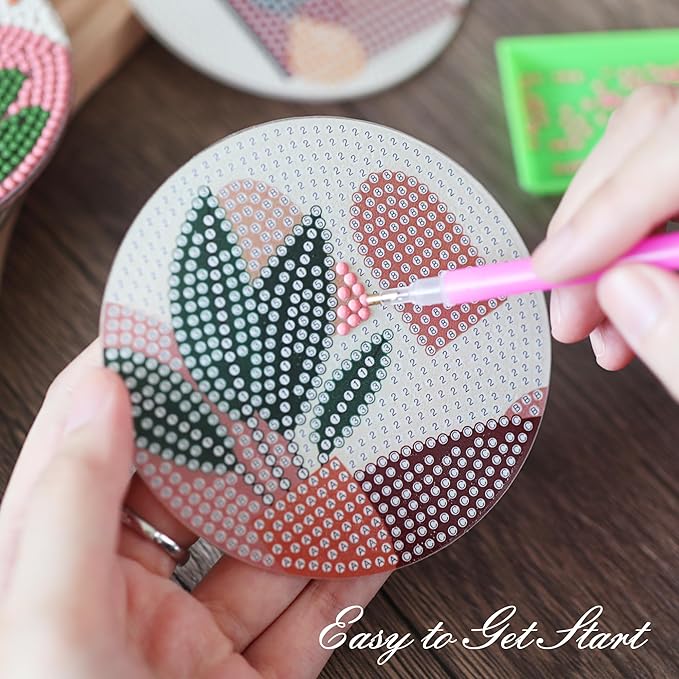 Temlum 6 Pcs Diamond Painting Coasters Kit, Abstract Plant Diamond Art Coasters for Beginners, Adults Small Diamond Painting Kit Art Craft Supplies
