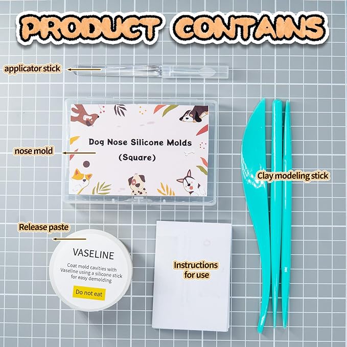 Nuvretk 7 Cute Silicone Molds for Needle Felting - Dog Nose Shapes for Stuffed Animals, DIY Crafts, and Accessories (Square)