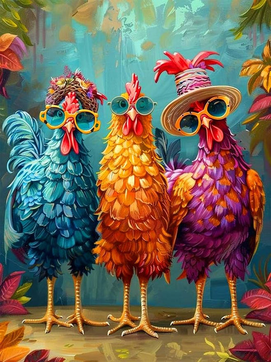 ijbnhd Chicken Diamond Art Kits for Adults, 5D Chicken Diamond Painting Kits for Adults, Round Full Drill Gem Art Kits for Beginners DIY Chickens for Wall Decor 12x16inch