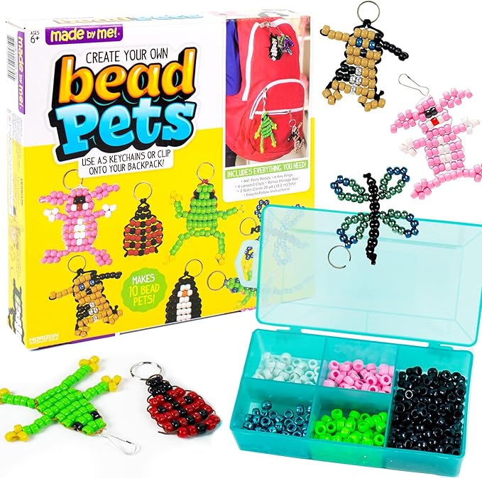 made by me create your own bead pets by horizon group usa, includes over 600 pony beads, 6 key rings, storage box & much more