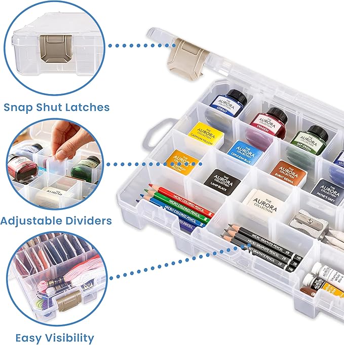 ArtBin Floss Finder Box: Clear Sewing Organizer with 6 Compartments, 12 Dividers, Durable - Perfect for Embroidery Floss and Small Sewing Supplies Storage