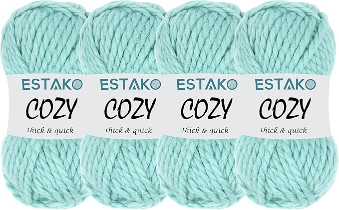 Estako Cozy Thick & Quick Yarn (4 Skeins Pack) 20% Wool 80% Acrylic Soft Super Bulky Weight #6 Knitting and Crocheting Yarn (4 x 3.52 Oz) / (4 x 65 Yrds) (54131-Water Green)