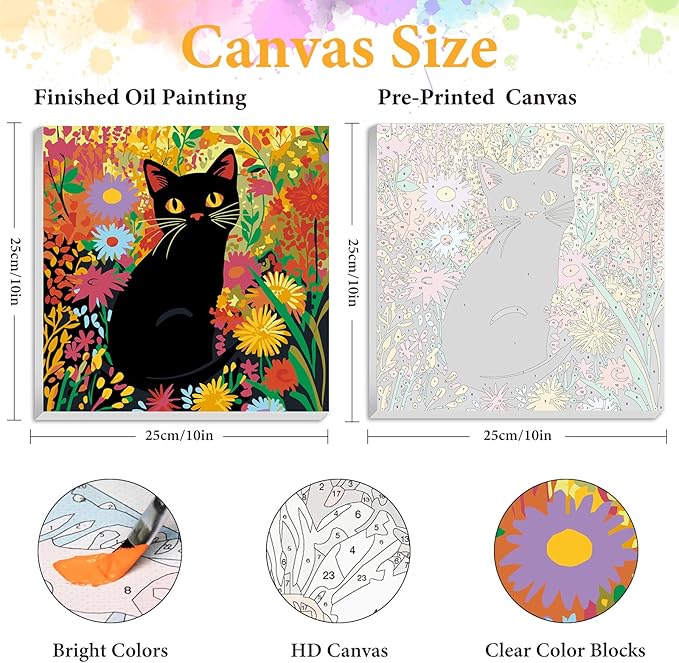 Okarina Framed Paint by Numbers Kit for Adults Beginner Cat, Adult Paint by Number Kits on Canvas Framed, DIY Acrylic Oil Painting by Numbers with Frame, Flower for Home Decor Gift 10 X 10 Inch