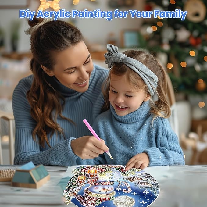 MOGTAA Christmas Diamond Art Hanging Kits for Adults Kids, Christmas Snowman Diamond Art Suncatchers, 5D Special Shape Landscape Diamond Painting Window Pendant Kit for Home Garden Wall Decor