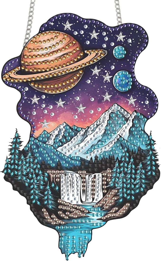 Yomiie Planet Universe Sun Catcher Window Hanging - DIY Double Sided Landscapes Diamond Painting Pendant Kit, Acrylic Diamonds Art Ornament for Front Door Sign & Indoor/Outdoor Garden Decor(8x8 inch)