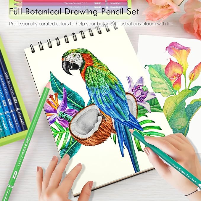 36-piece Green Botanical Colored Pencil Set, Pre-sharpened Wooden Colored Pencils for Adults Artists Beginners Coloring Books Drawing & Sketching