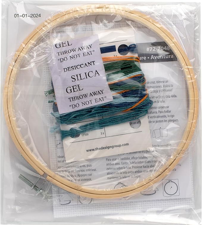 Dimensions 72-70486 Adventure Awaits Counted Cross Stitch Kit for Beginners, 6" Diameter, 14 Cnt. Aida, 5 Pieces