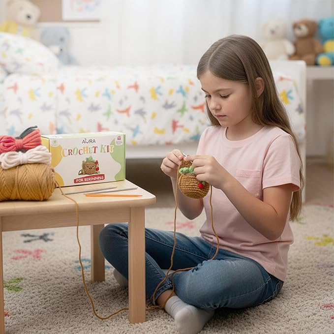 A-URA Learn to Crochet Kit for Beginners Kids and Adults, Premium Pattern Hanging Pot Plant Beginner Crochet Kits with Easy Tube Yarn & Step-by-Step Video Tutorials