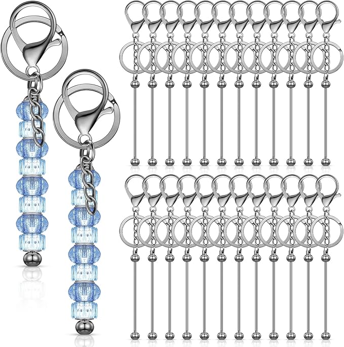 Tondiamo 24 Pcs Beadable Keychain Bars Bulk Beads for Keychain Making Kit Gifts for Women Men DIY Crafts(Gray)