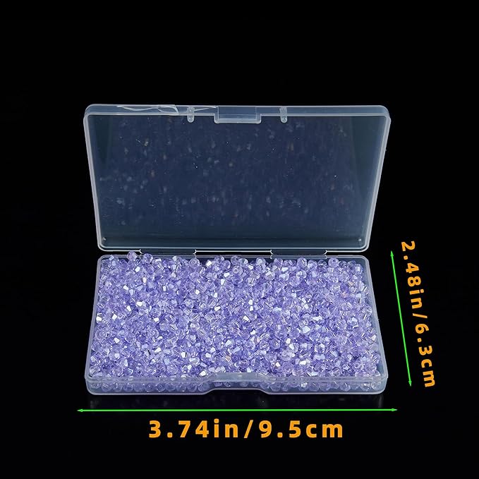 laopottbeads 1200pcs 3mm bicone crystal glass beads for jewelry making, sparkling mini beads for suncatchers, diy bracelets & craft projects (light purple)