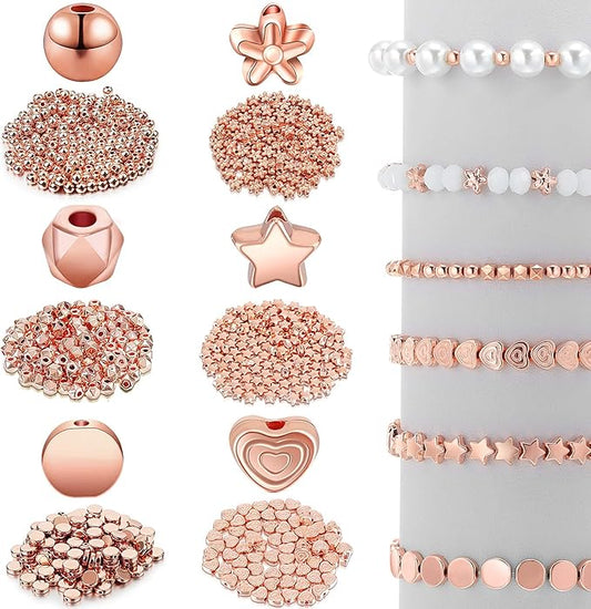 Hicarer 1200 Pieces Spacer Beads Set Star Round Ball Rondelle Faceted Spacer Heart Flower Flat Disc Loose Beads for Bracelet Charms Jewelry Making